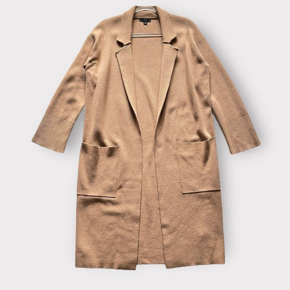 J Crew Ella Open Front Long Sweater Blazer XS Khaki Knit Jacket Coatigan Womens